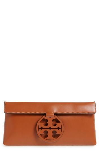 Tory Burch Miller Leather Clutch - Beige