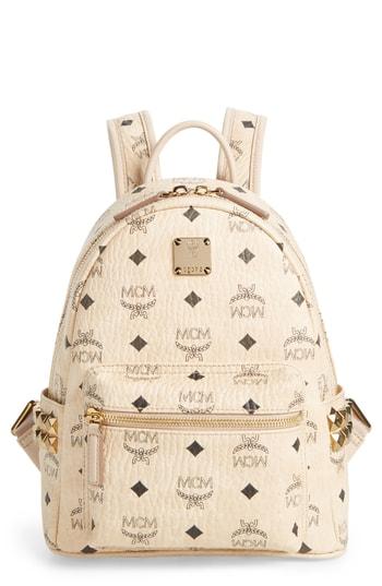 Mcm Mini Stark Side Stud Coated Canvas Backpack - Beige