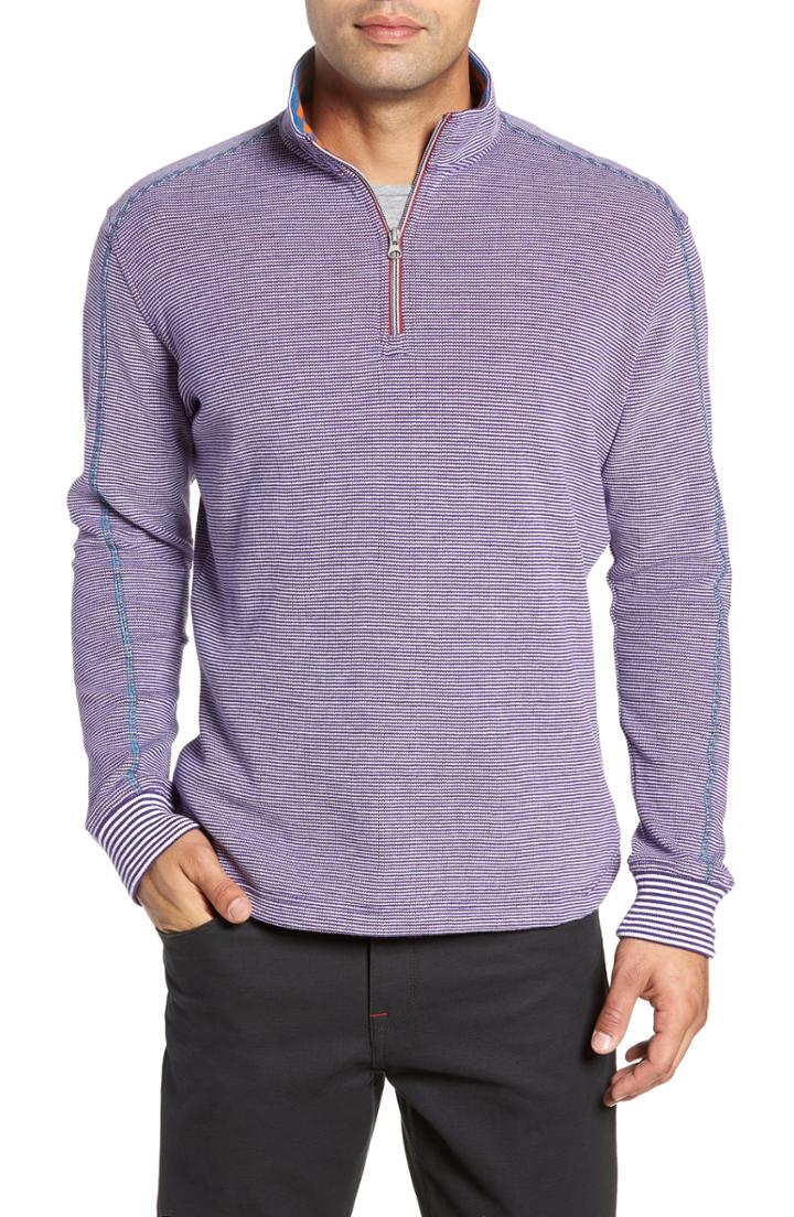 Men's Robert Graham Kitson Classic Fit Stripe Quarter Zip Sweater, Size - Red