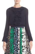 Women's Oscar De La Renta Ruffle Double Silk Georgette Blouse - Blue