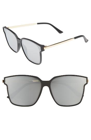 Women's Bonnie Clyde Wall 62mm Square Mirror Lens Sunglasses - Gravity Black