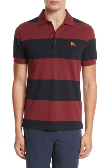 Men's Burberry Stepford Stripe Polo - Burgundy