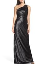 Women's Maria Bianca Nero Stelle Metallic Velvet One-shoulder Gown