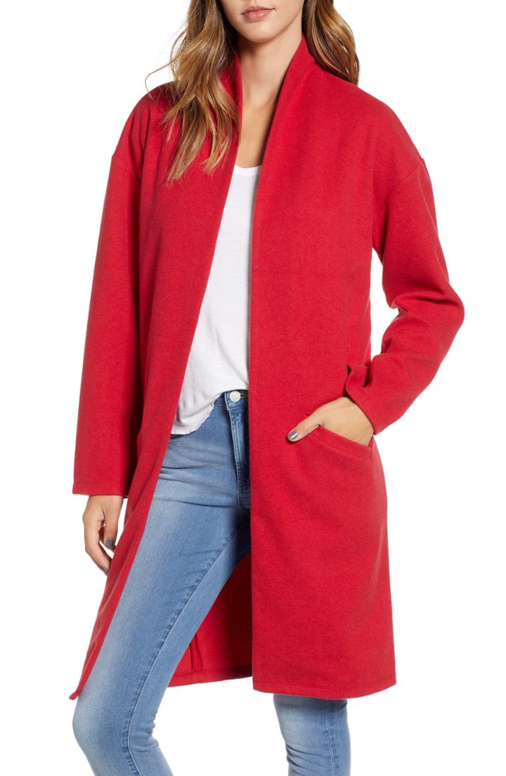 Women's Leith Open Front Midi Coat, Size - Red