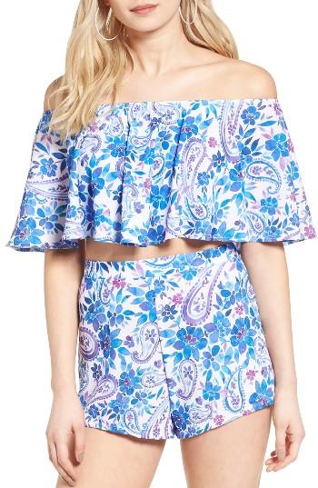 Women's Show Me Your Mumu Heidi Off The Shoulder Crop Top - Blue