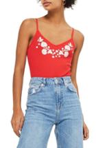 Women's Topshop Embroidered Tie Back Bodysuit Us (fits Like 2-4) - Red