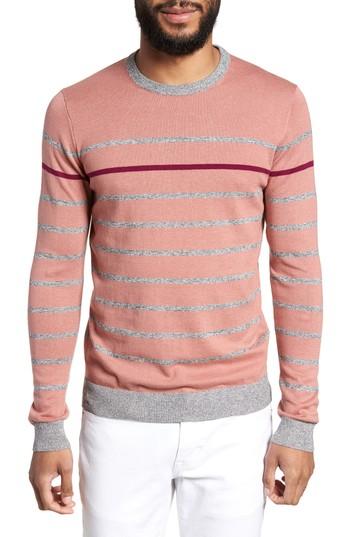 Men's Ted Baker London Britnay Trim Fit Stripe Crewneck Sweater (m) - Pink