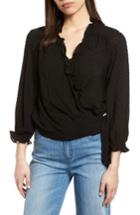 Women's Velvet By Graham & Spencer Swiss Dot Ruffle Wrap Blouse - Black