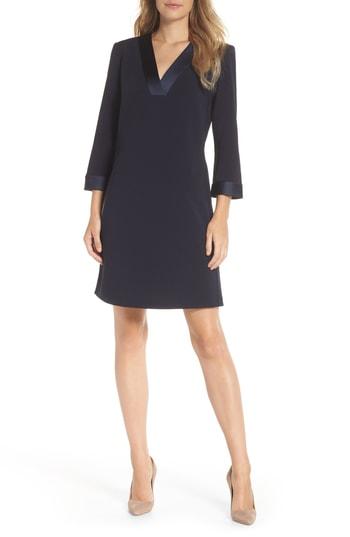 Women's Tahari Satin Trim Crepe Shift Dress (similar To 18w) - Blue