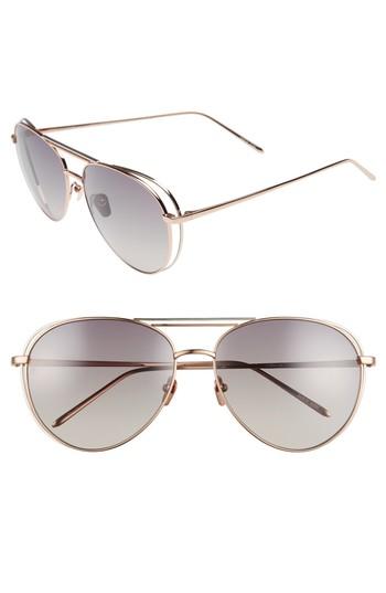 Women's Linda Farrow 61mm 18 Karat Gold Aviator Sunglasses - Rose Gold White Gold/ Grey