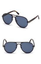 Men's Tom Ford Alexei 62mm Oversize Aviator Sunglasses - Shiny Dark Ruthenium / Blue