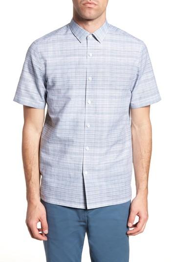 Men's Theory Murray Trim Fit Print Woven Shirt, Size - Blue