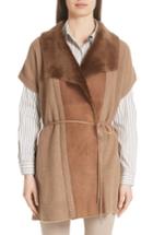 Women's Lafayette 148 New York Shearling Trim Wool & Cashmere Vest - Brown