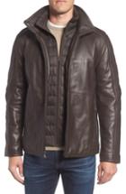 Men's Marc New York Leather Jacket With Quilted Insert - Brown
