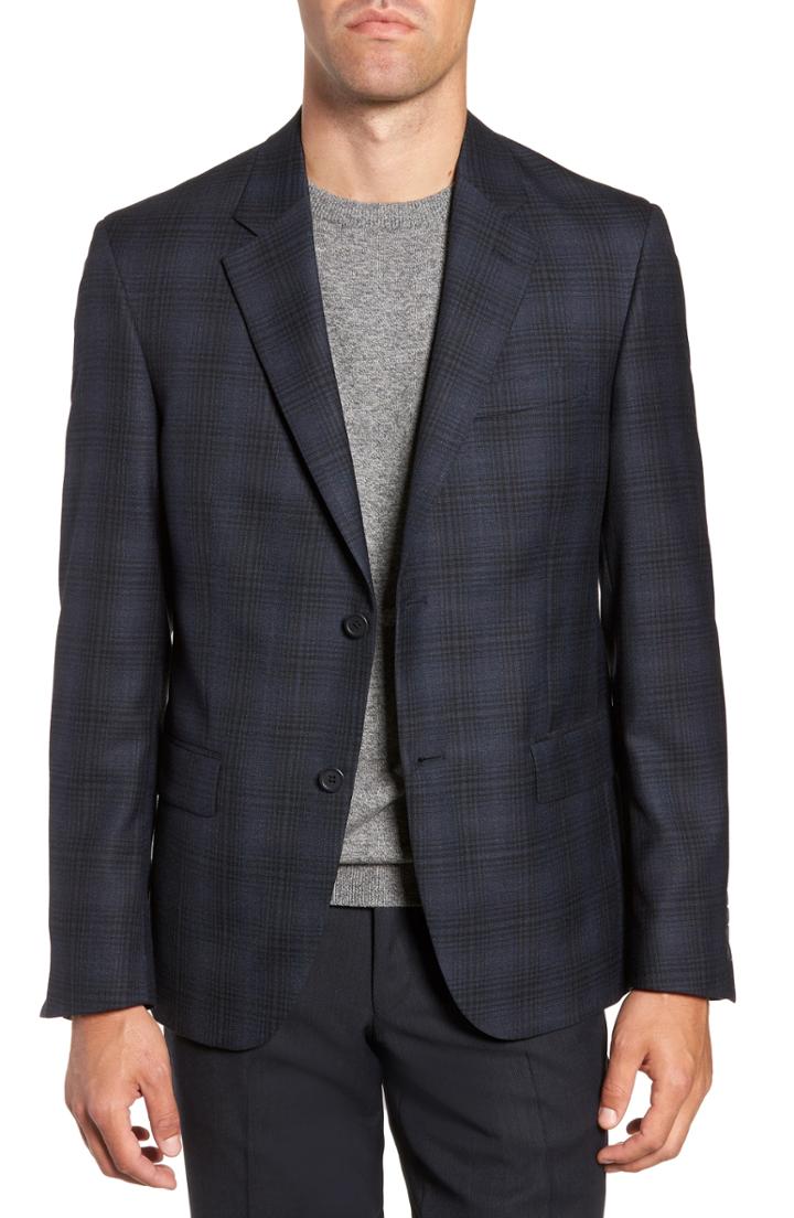 Men's Nordstrom Men's Shop Trim Fit Shadow Plaid Sport Coat R - Blue