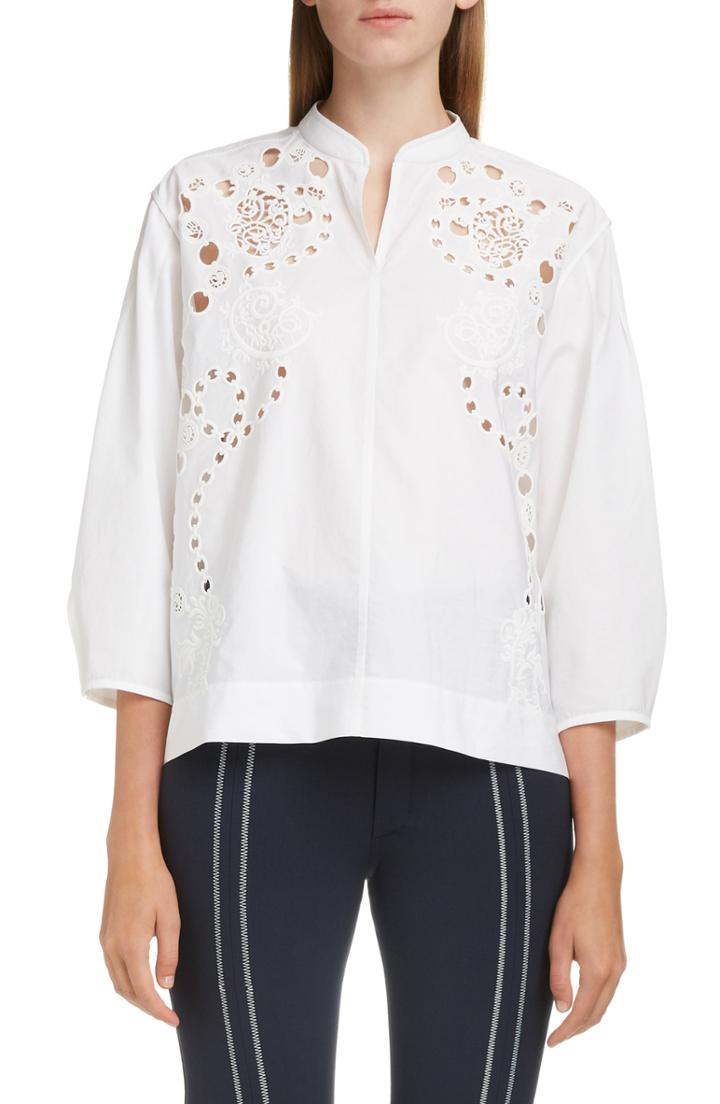 Women's Chloe Eyelet Detail Poplin Blouse Us / 38 Fr - White