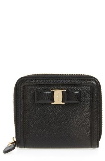 Women's Salvatore Ferragamo Vara Leather Zip Around French Wallet - Grey