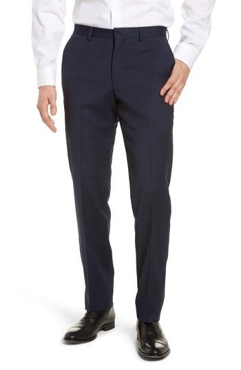 Men's Nordstrom Men's Shop Flat Front Stretch Wool Pants - Blue