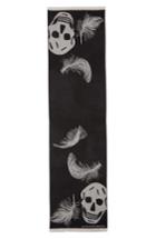 Women's Alexander Mcqueen Oversize Skull & Feather Wool Scarf, Size - Black