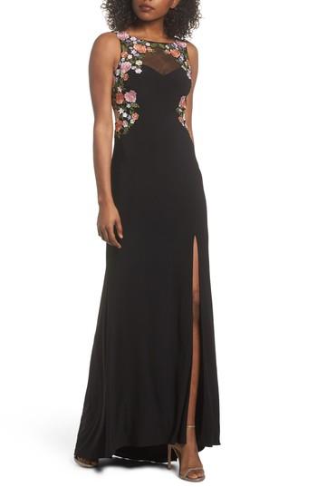 Women's Blondie Nites Embellished Sheer Back Knit Gown - Black