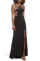 Women's Blondie Nites Embellished Sheer Back Knit Gown - Black