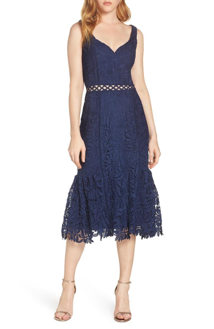 Women's Harlyn Sweetheart Neck Lace Midi Dress - Blue