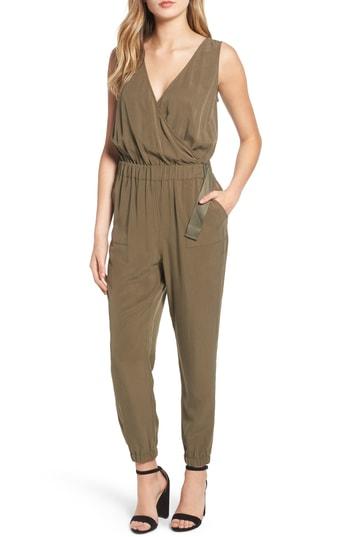 Women's Trouve Sandwashed Surplice Jumpsuit, Size - Green