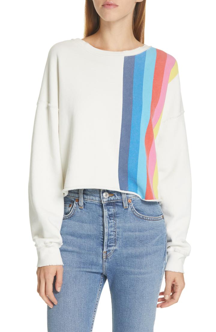 Women's Re/done Stripe Raw Sweatshirt - Ivory
