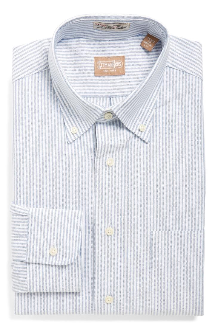 Men's Gitman 'cambridge Oxford' Regular Fit Stripe Dress Shirt .5 - 34 - Blue