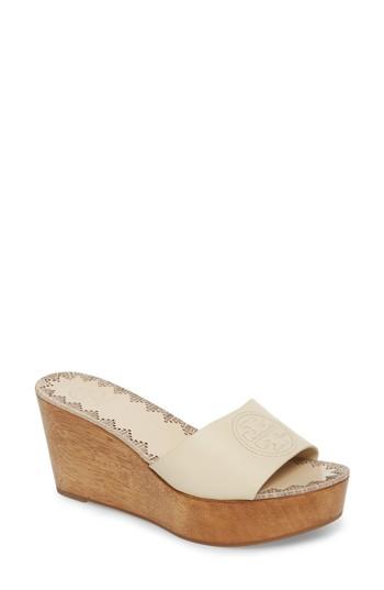 Women's Tory Burch Patty Logo Platform Wedge Sandal M - Beige