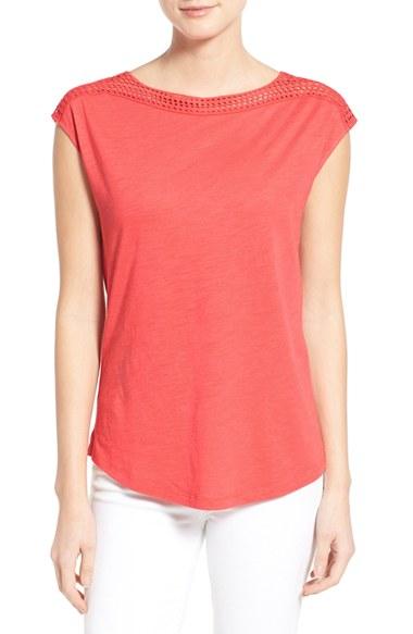 Women's Caslon Lace Shoulder Tee - Coral