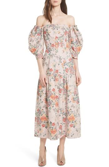 Women's Rebecca Taylor Marlena Off The Shoulder Floral Midi Dress - Pink