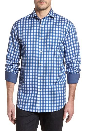 Men's Bugatchi Classic Fit Buffalo Check Sport Shirt - Blue