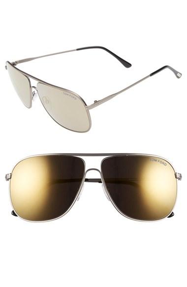 Men's Tom Ford 60mm Aviator Sunglasses - Matte Gunmetal/ Black Smoke