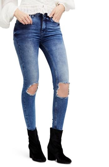 Women's Free People High Rise Busted Knee Skinny Jeans - Blue/green