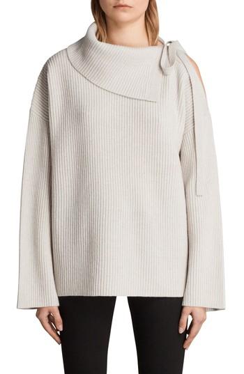Women's Allsaints Sura Tie Neck Sweatshirt - Beige
