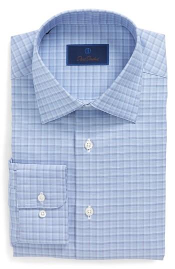 Men's David Donahue Trim Fit Check Dress Shirt .5 - 36/37 - Blue