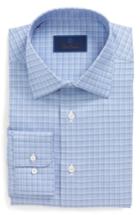 Men's David Donahue Trim Fit Check Dress Shirt .5 - 36/37 - Blue