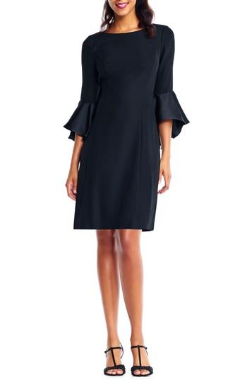 Women's Adrianna Papell Satin Ruffle Sleeve A-line Dress - Black