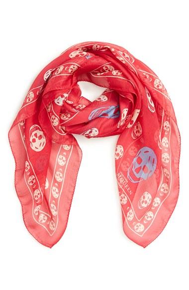 Women's Alexander Mcqueen Skull Print Silk Scarf, Size - Pink