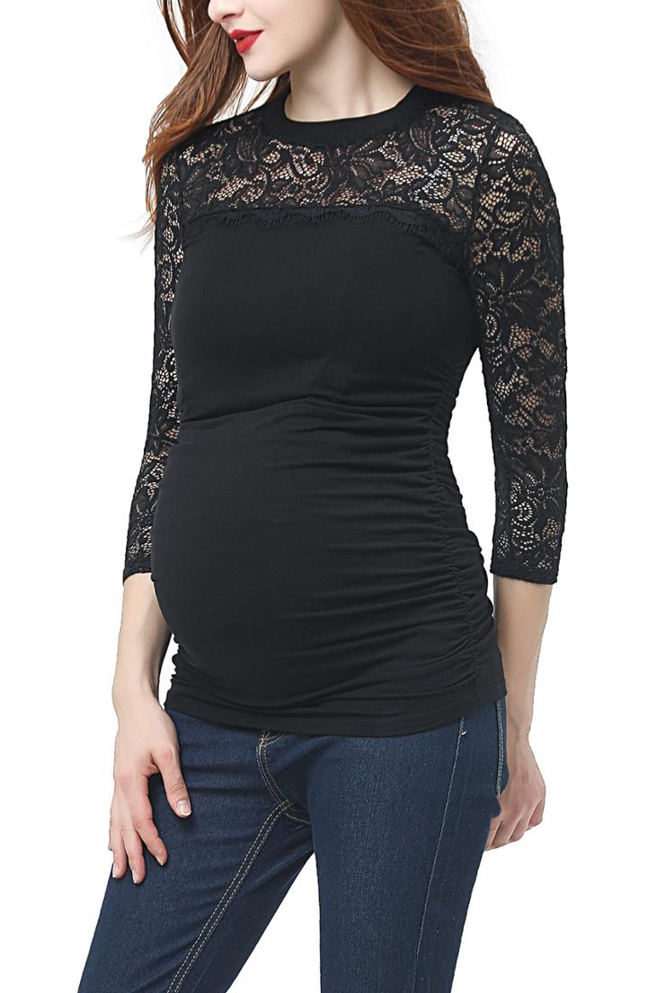 Women's Kimi And Kai Rainey Ruched Maternity Top - Black