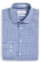 Men's Calibrate Trim Fit Non-iron Check Stretch Dress Shirt .5 34/35 - Blue
