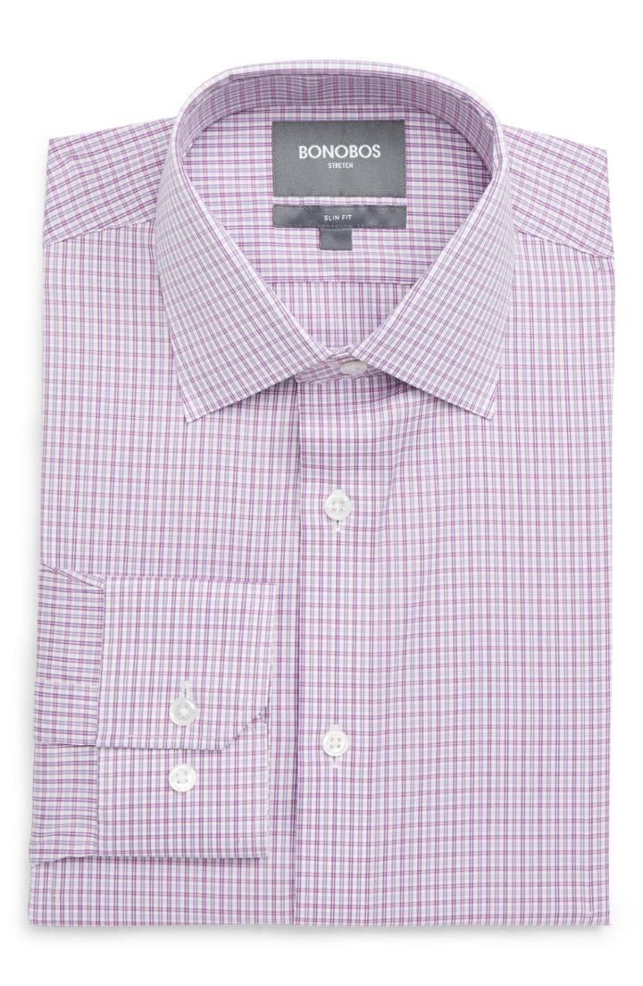 Men's Bonobos Classic Slim Fit Stretch Check Dress Shirt .5 33 - Purple