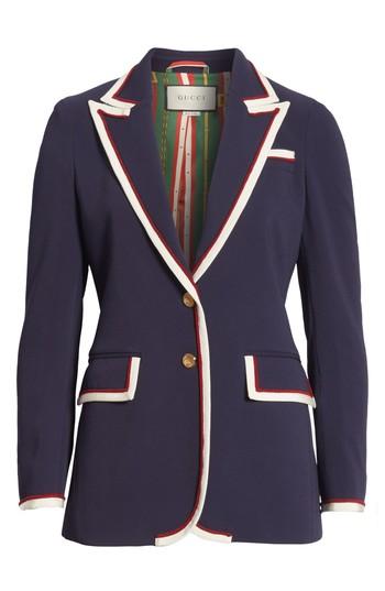 Women's Gucci Peak Lapel Stretch Cady Blazer Us / 36 It - Blue