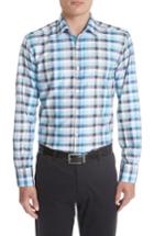 Men's Canali Regular Fit Check Sport Shirt - Blue