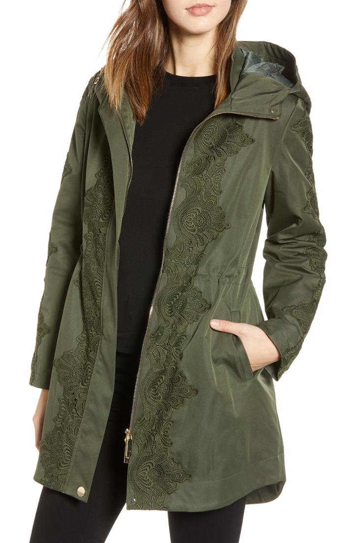 Women's Ted Baker London Lace Detail Hooded Parka - Green