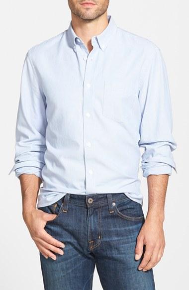 Men's Nordstrom Men's Shop Trim Fit Washed Oxford Shirt - Blue