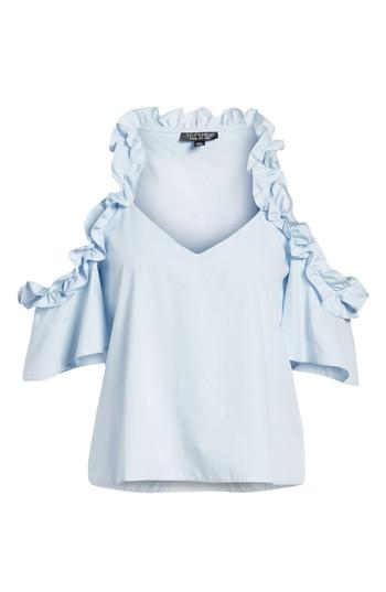 Women's Topshop Cold Shoulder Ruffle Top Us (fits Like 0) - Blue
