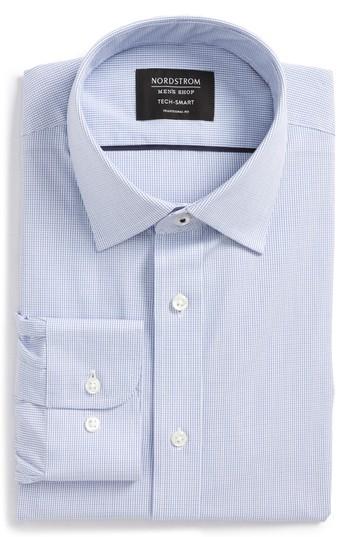 Men's Nordstrom Men's Shop Tech-smart Traditional Fit Microcheck Dress Shirt 34/35 - Blue
