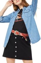 Women's Topshop Gigi Fitted Denim Western Shirt Us (fits Like 10-12) - Blue